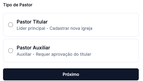 Opções Pastor Titular e Pastor Auxiliar