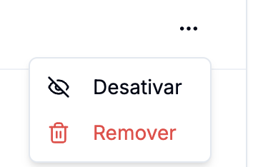 Menu do card com as opções Desativar e Remover