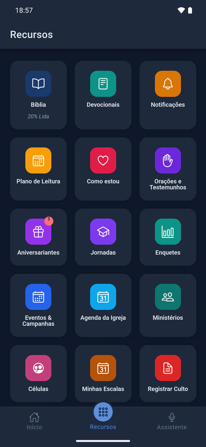 Grade de recursos do aplicativo